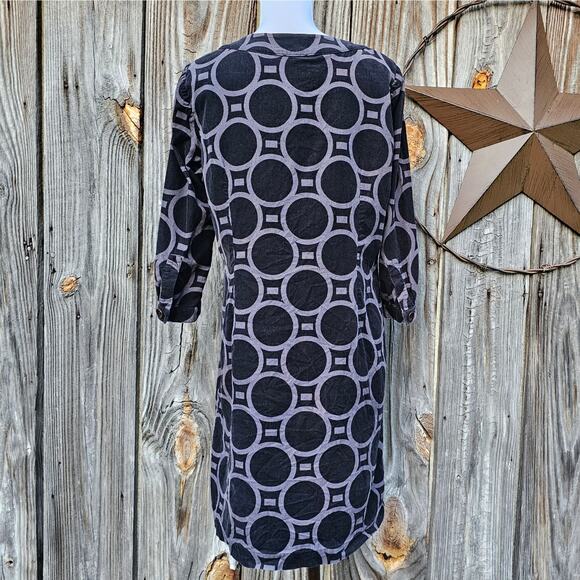Corduroy Dress Boden Size M Black Gray Circle Print Button Crop Sleeve Pockets - Picture 3 of 9